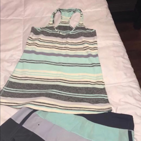 lululemon athletica Striped Tank and Shorts Set - Gray, Blue, White - Picture 1 of 2